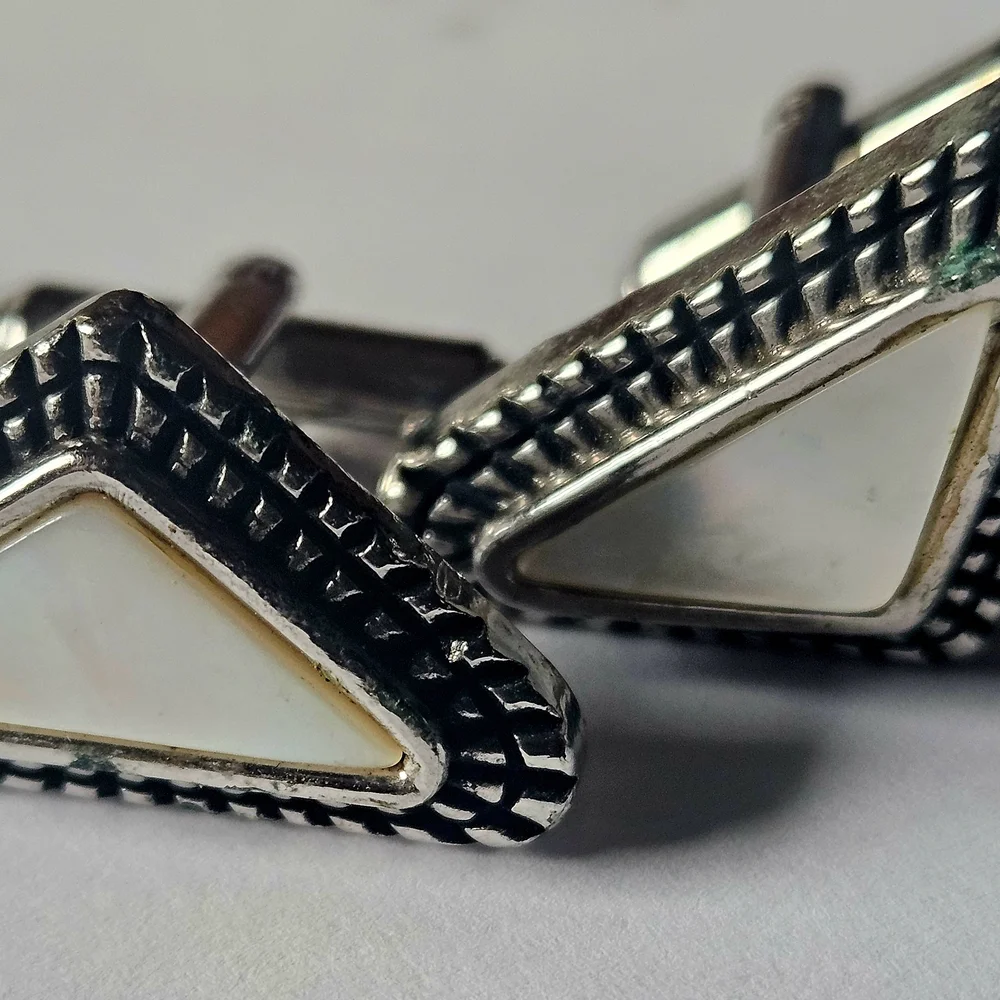 Silver and Cream Triangle Cufflinks